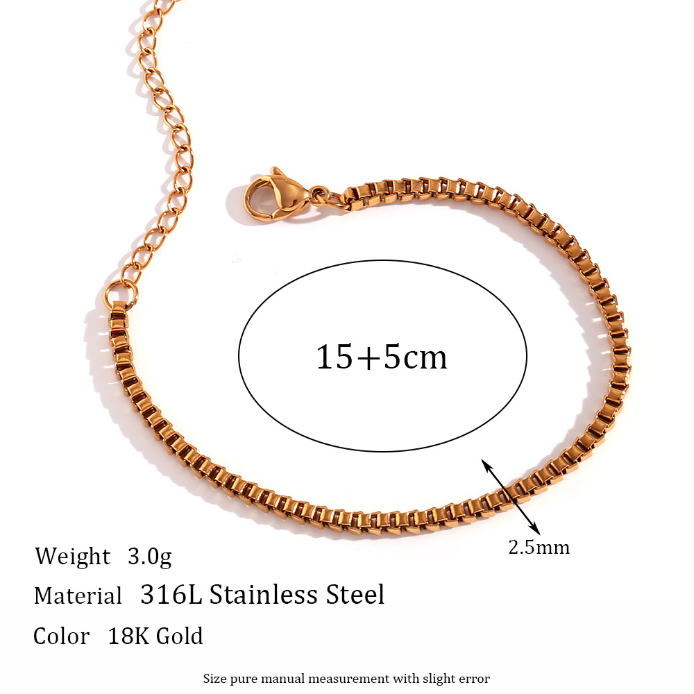 2.5mm box chain - Gold bracelet -15cm+5cm