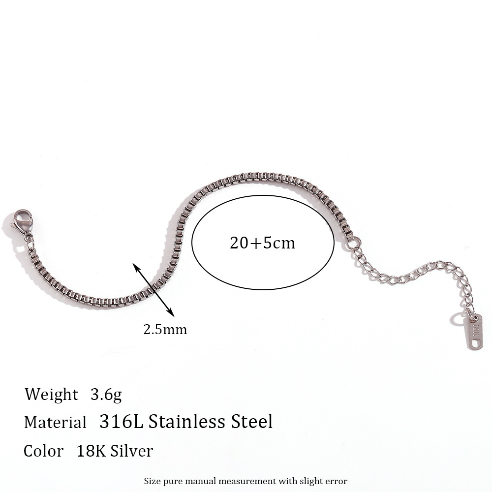 2.5mm box chain - Steel anklet -20cm+5cm