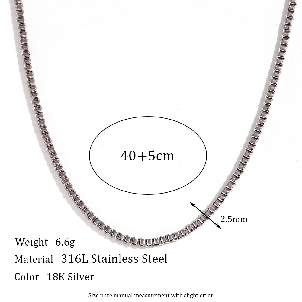 2.5mm box chain - Steel necklace -40cm+5cm