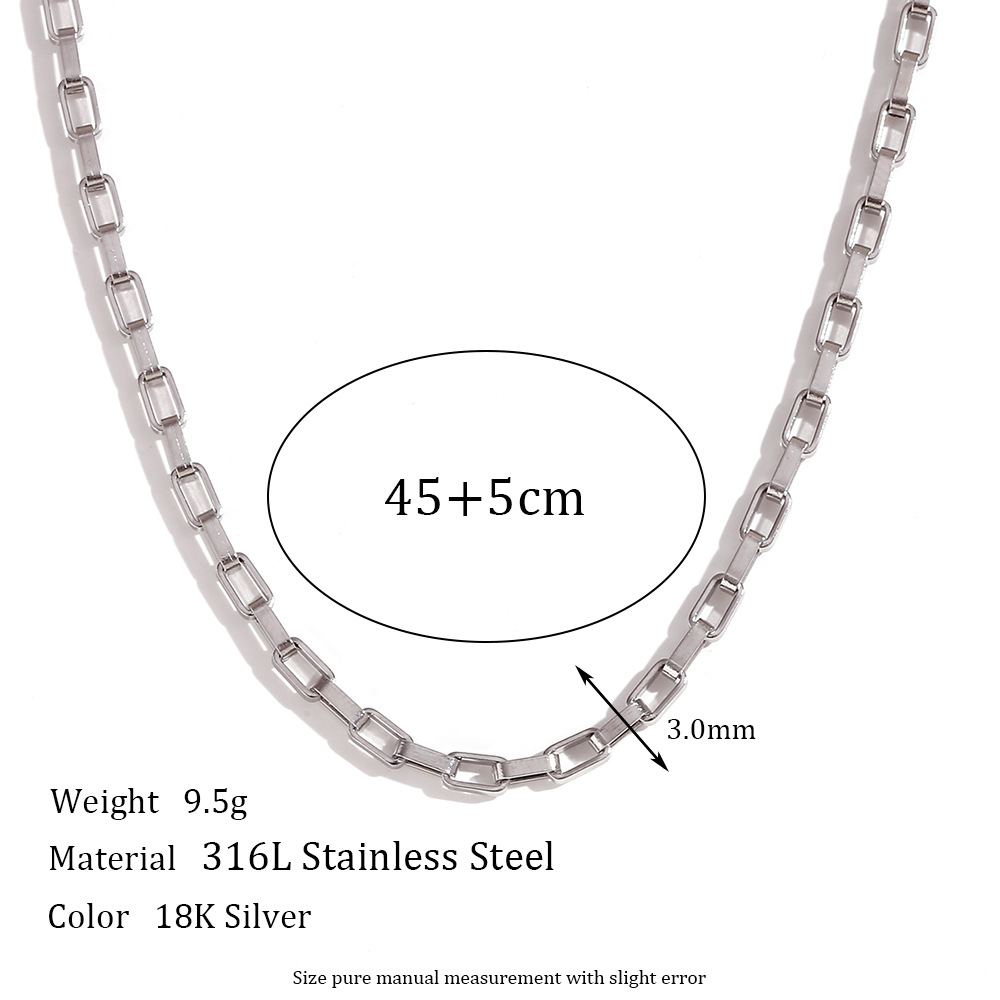 3mm long box chain - Steel necklace -45cm+5cm