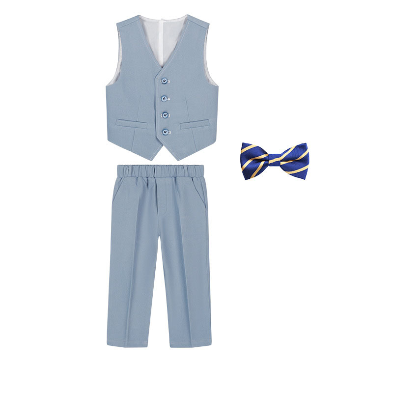 Grey Blue 3-piece set (Vest , trousers and bow tie)