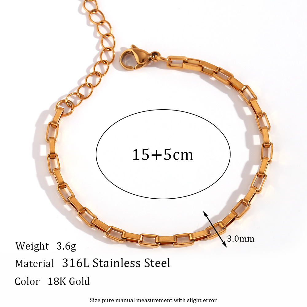 3mm long box chain - Gold bracelet -15cm 5cm