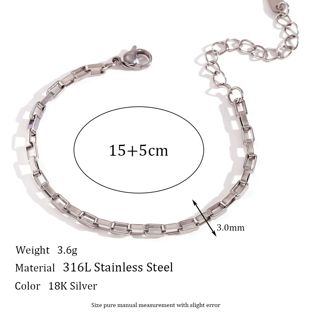 3mm long box chain - Steel bracelet -15cm 5cm