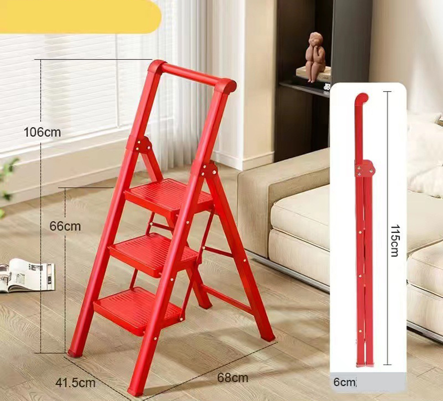 China Red 3-step ladder with handrail oversized step 30*20