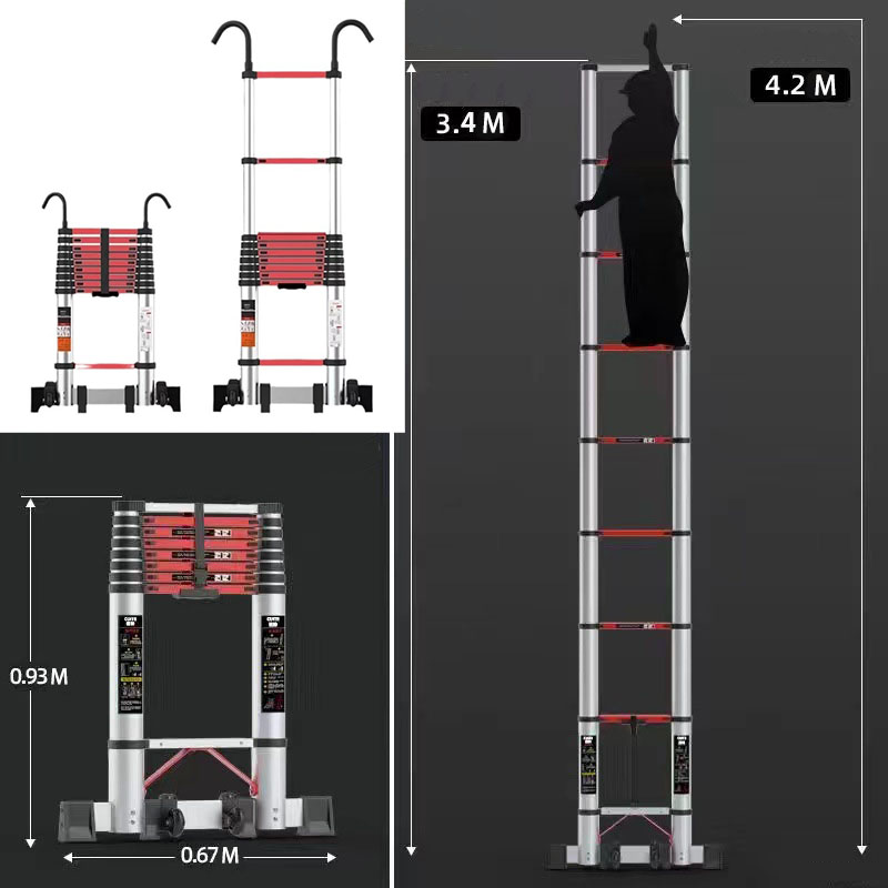 [With Hook] 3.4m Straight Ladder Red