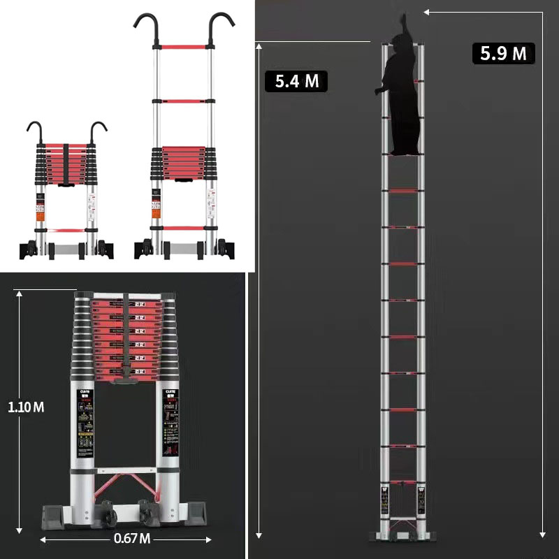 [With Hook] 5.4m Straight Ladder Red