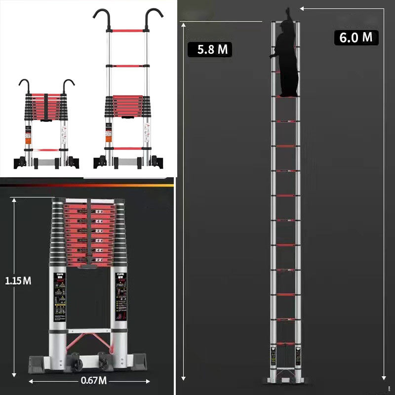 [With Hook] 5.8m Straight Ladder Red