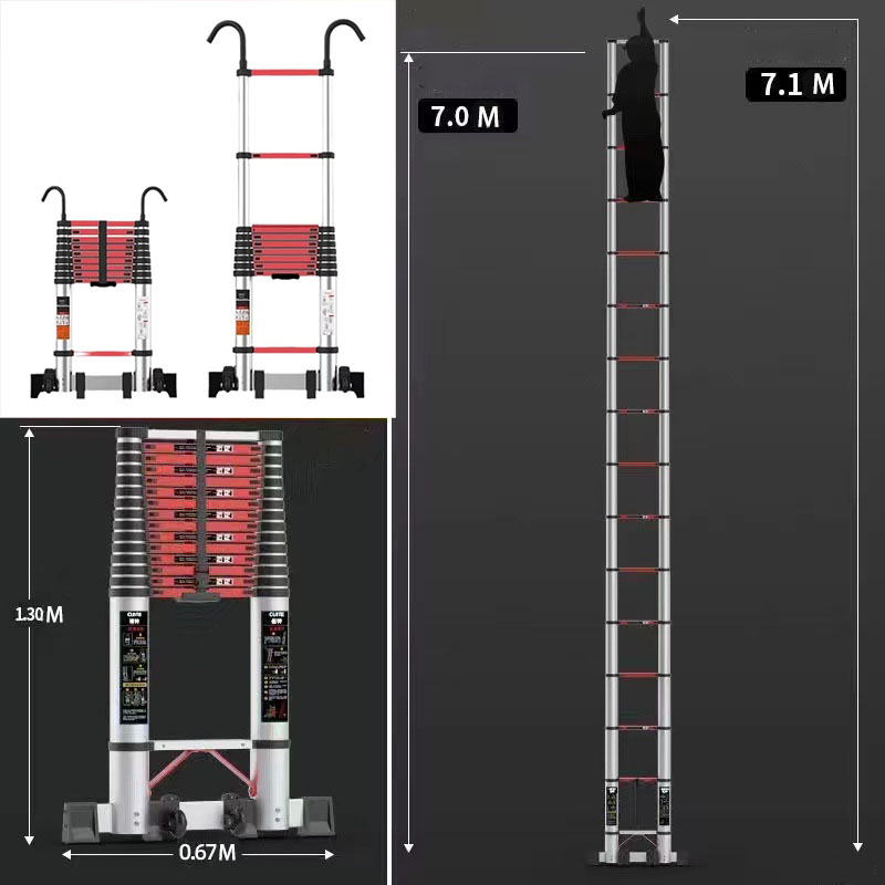 [With Hook] 7m Straight Ladder Red