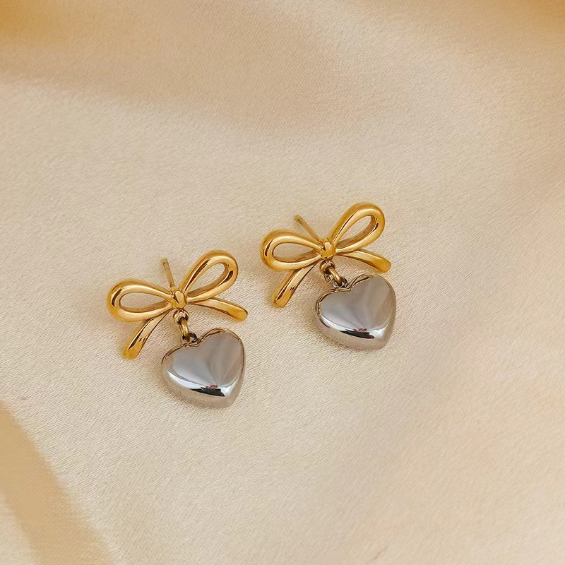 3:Heart pendant earrings-gold and silver