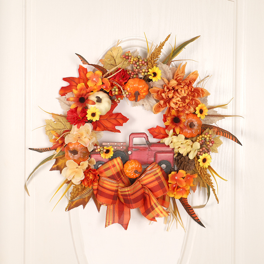 Car pumpkin autumn flower berry maple leaf PVC ring wreath