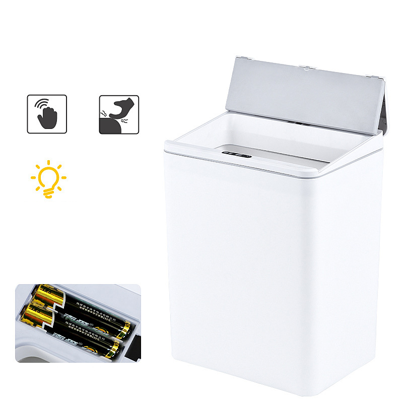 13L white battery version (infrared sensing   tap bucket   light   button) Innovative folding cover top fit -23.5x17x28.5cm