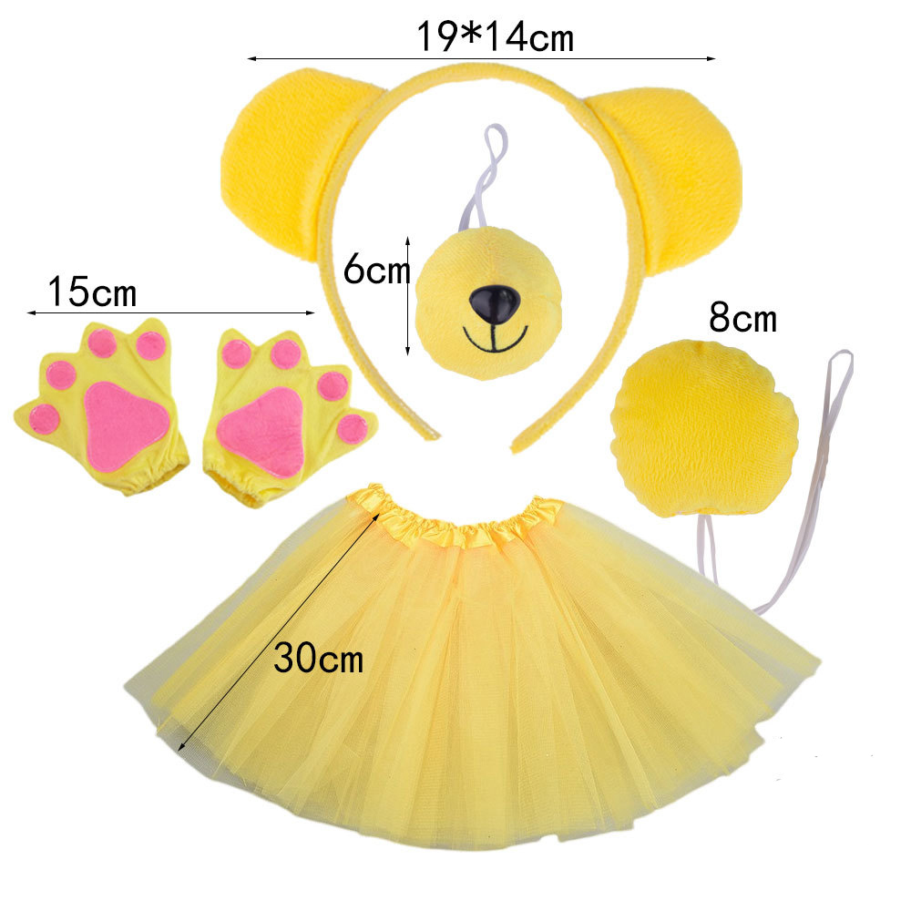 3-piece set golden gloves yellow gauze skirt