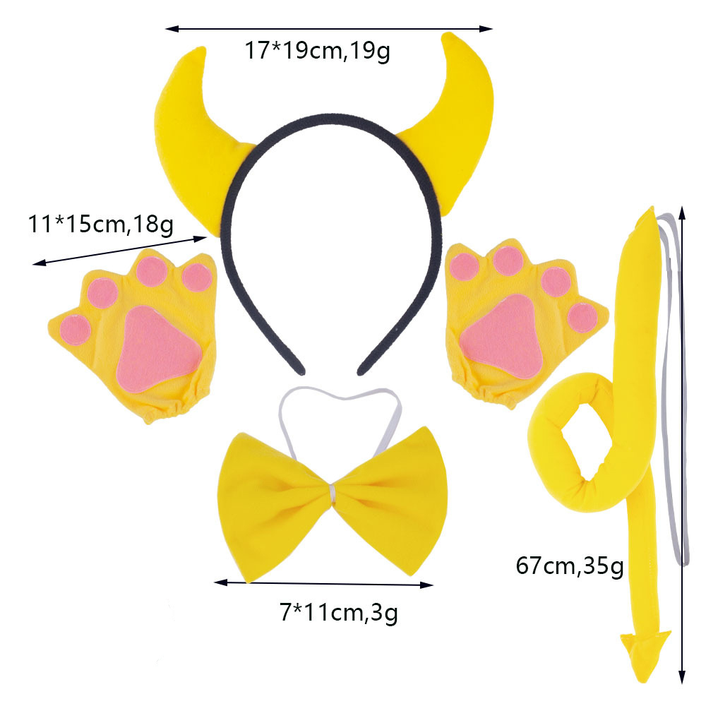 Black and yellow cow horn three piece set yellow gloves