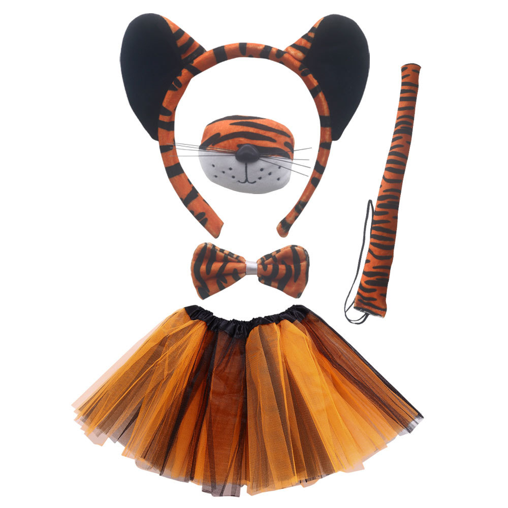 Black Eared Tiger 4-piece Set Orange Black Yarn Skirt