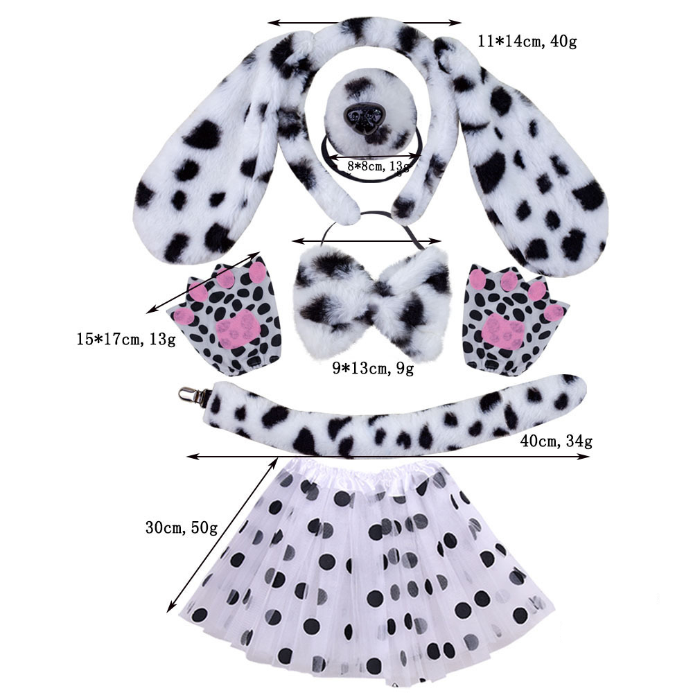 Four piece set spotted finger gloves white gauze skirt with black dots