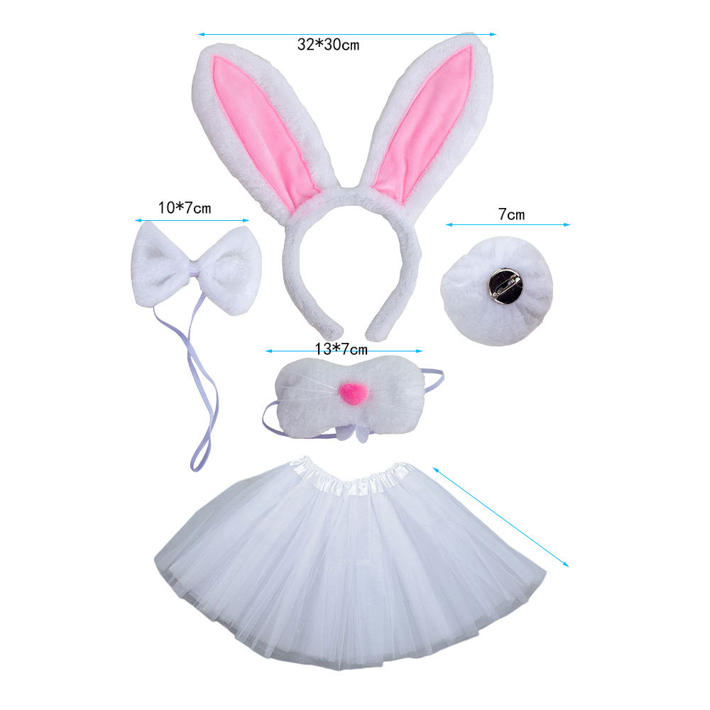 Fur powder white rabbit nose four piece set white gauze skirt