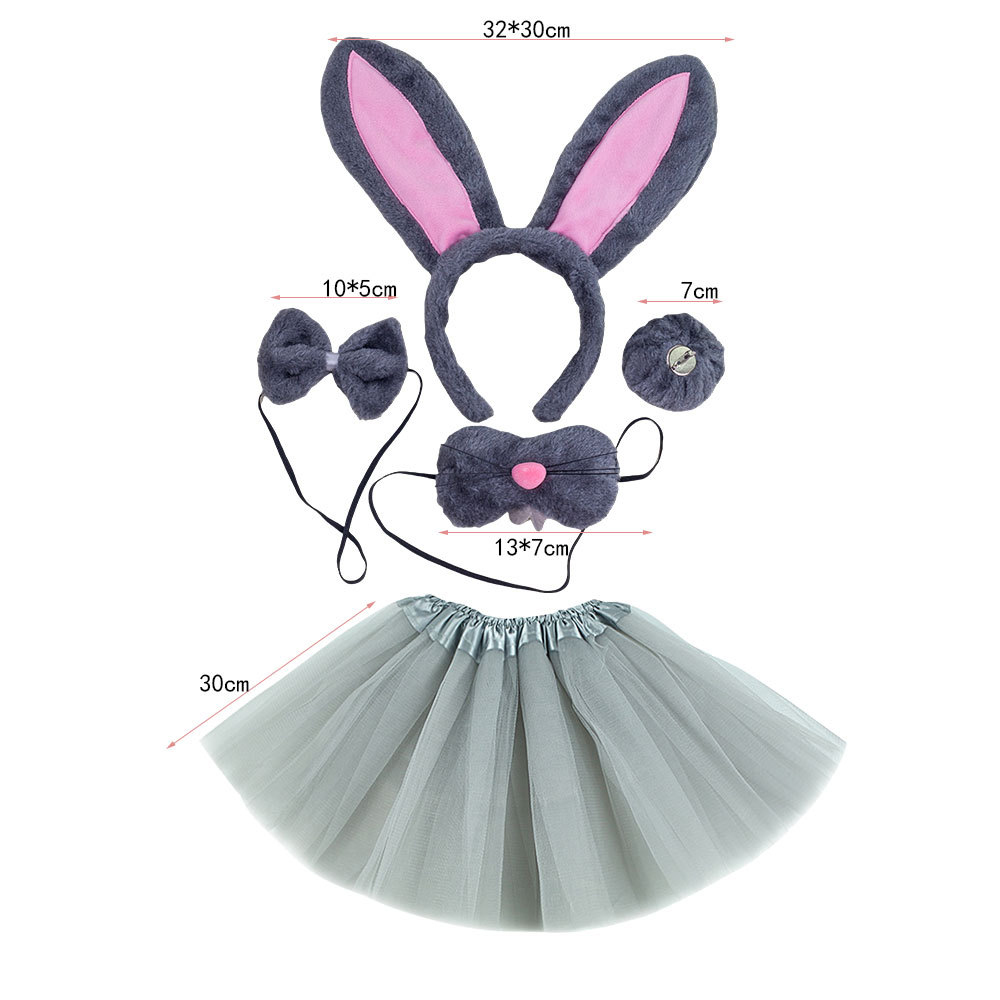 Fur powder piece gray rabbit nose four piece set gray gauze skirt