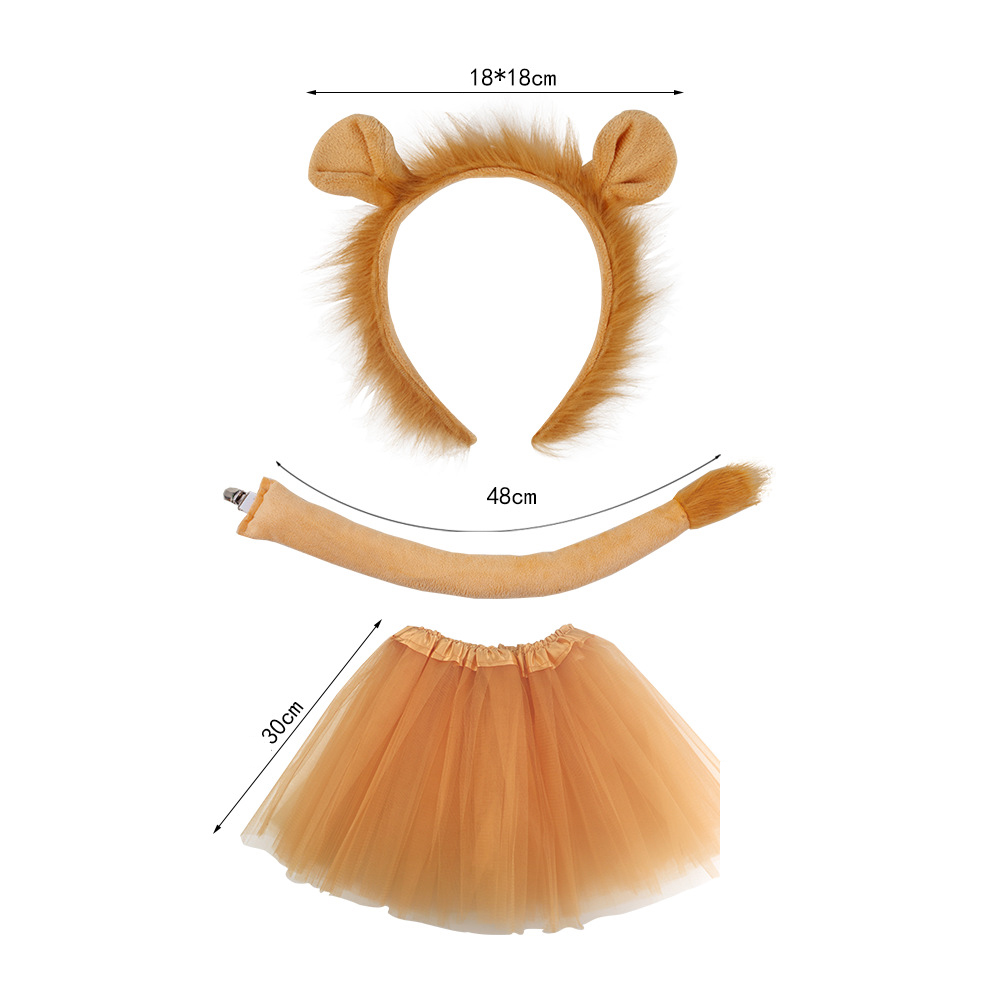 Super soft fur lion ears tail light brown gauze skirt