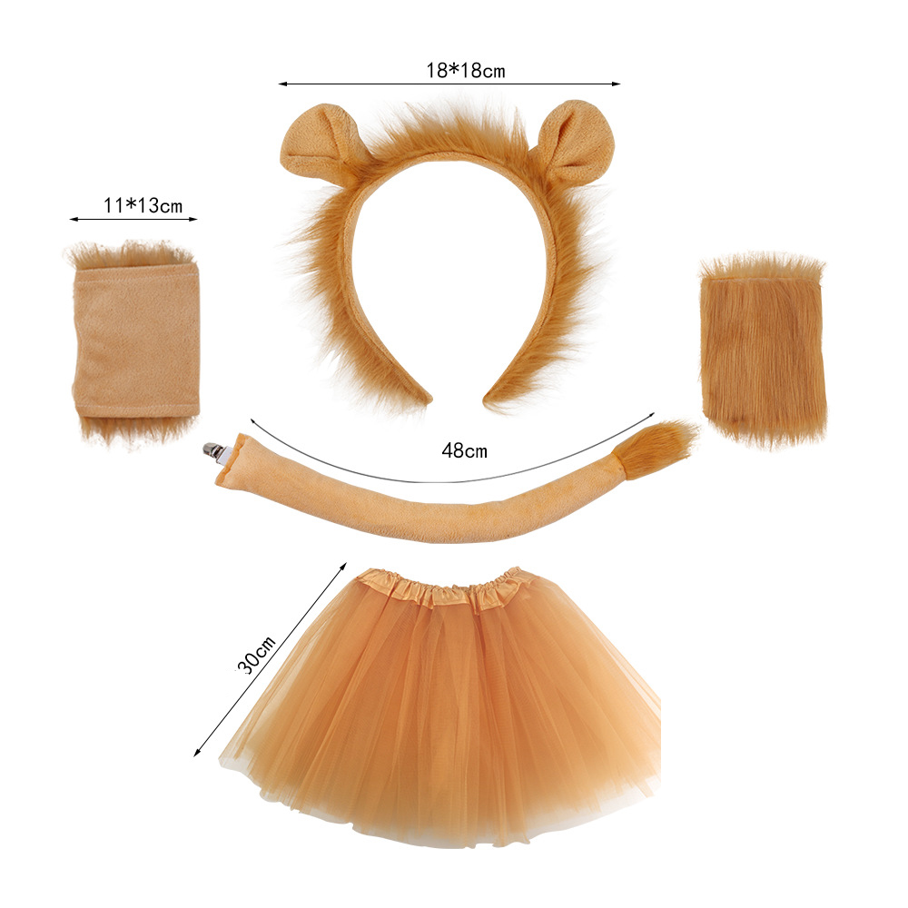 Super soft fur lion ears tail fur gloves light brown gauze skirt