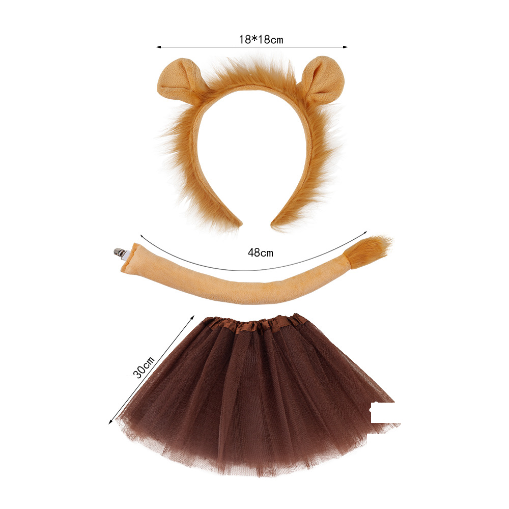 Super soft fur lion ear tail coffee star gauze skirt