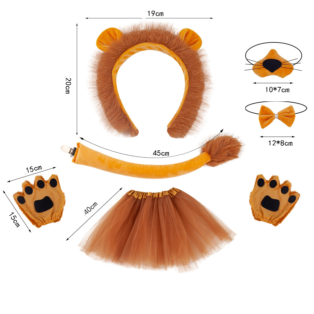 Simba Lion Four Piece Set Fur Yellow Leaky Finger Gloves 40cm Deep Brown Yarn Skirt