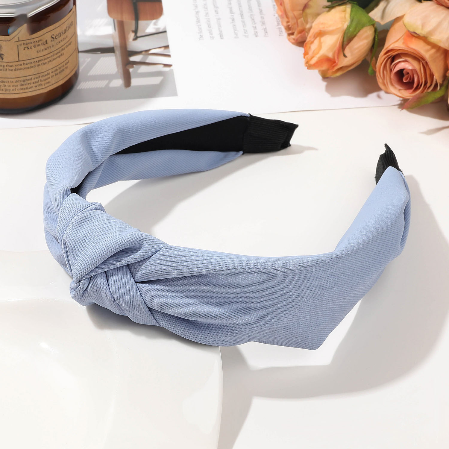 Twill knotted hair hoop - light blue