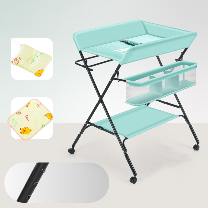 Flagship version - Mint green   storage basket   clothes drying pole   storage rack   three-speed adjustment   universal wheel