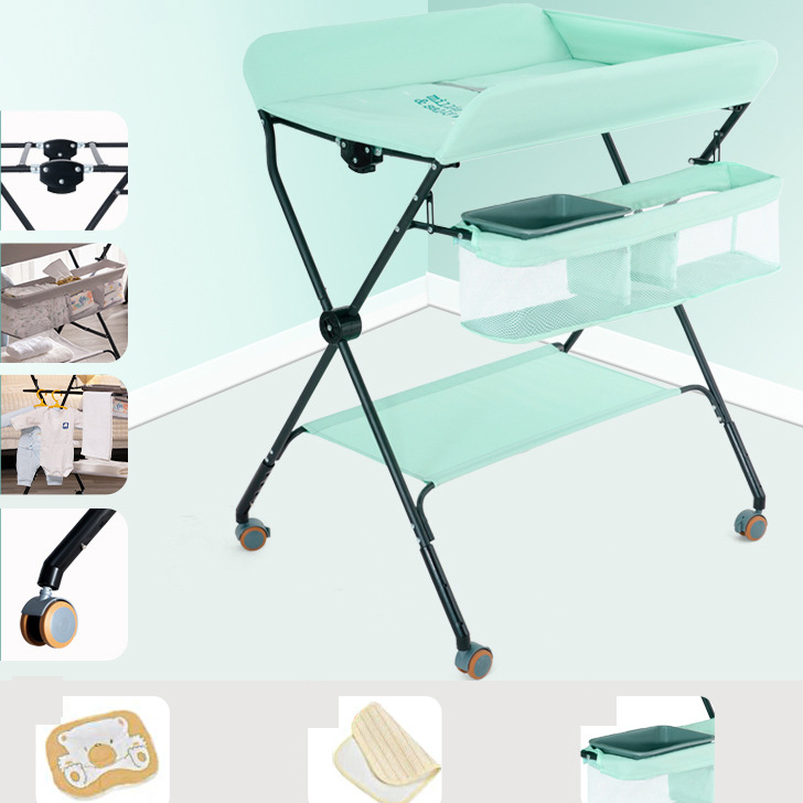 Black Tube Reinforcement - Mint green   storage basket   clothes drying pole   storage rack   four-speed adjustment   universal wheel (can hold bathtub)