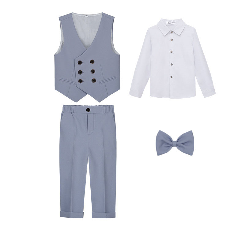 Blue 4-piece set (Long sleeve shirt , vest , trousers and bow tie)