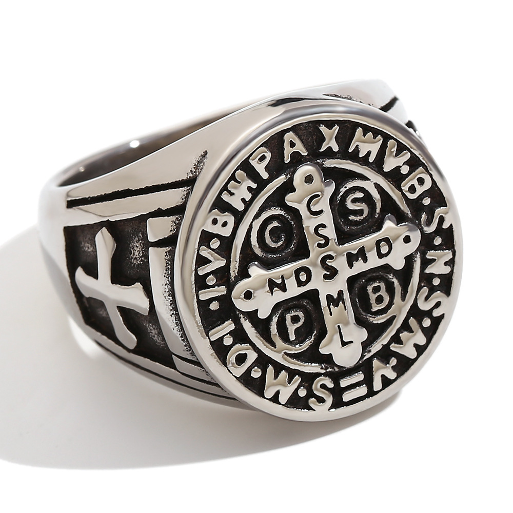 Vintage cross letter Men's ring - black