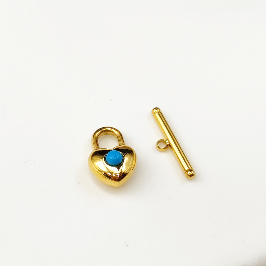 2:Gold blue turquoise love OT buckle a set