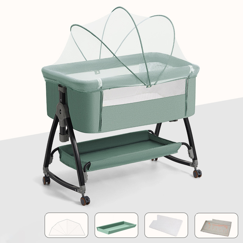 858- Green - Luxury   mosquito net   mattress   storage basket   diaper table (six-speed adjustment)