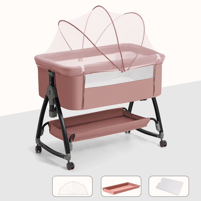 858- Pink - Standard   mosquito net   mattress   storage basket (6-speed adjustment)