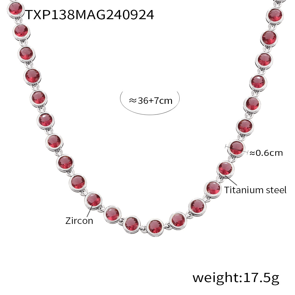 TXP138- Steel color red zircon necklace