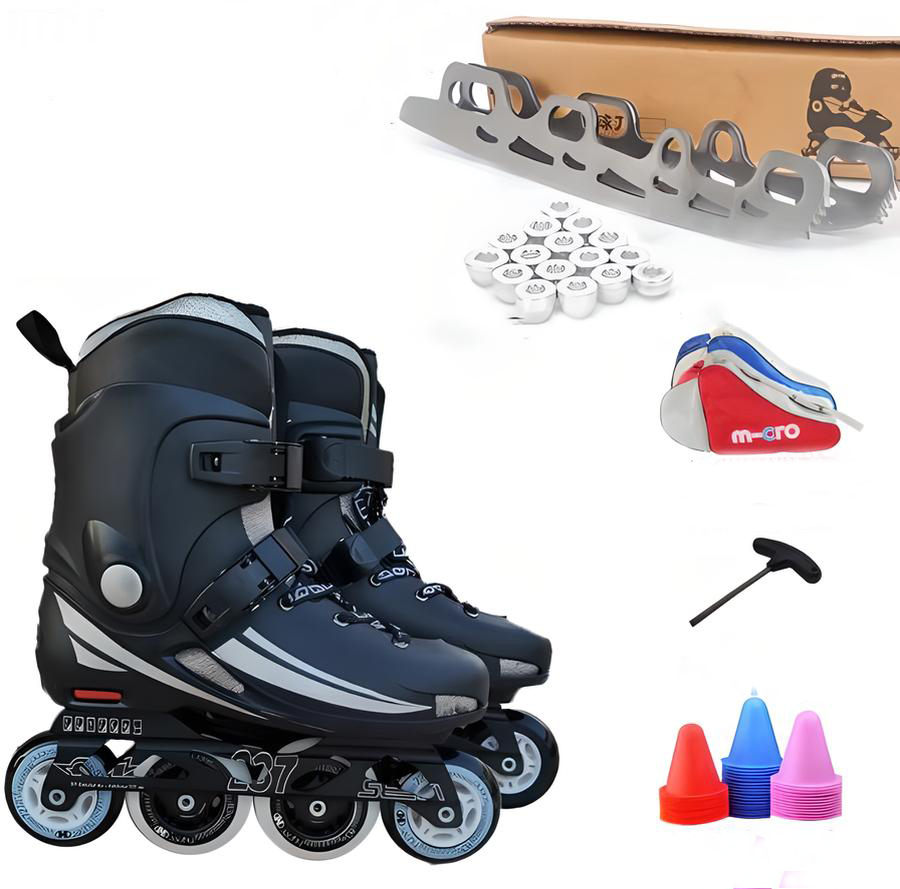 Black single shoes   skates   protective gear   bag