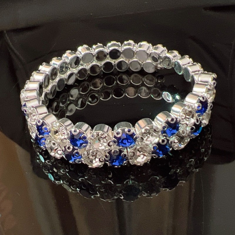 2 rows of silver blue and white diamonds