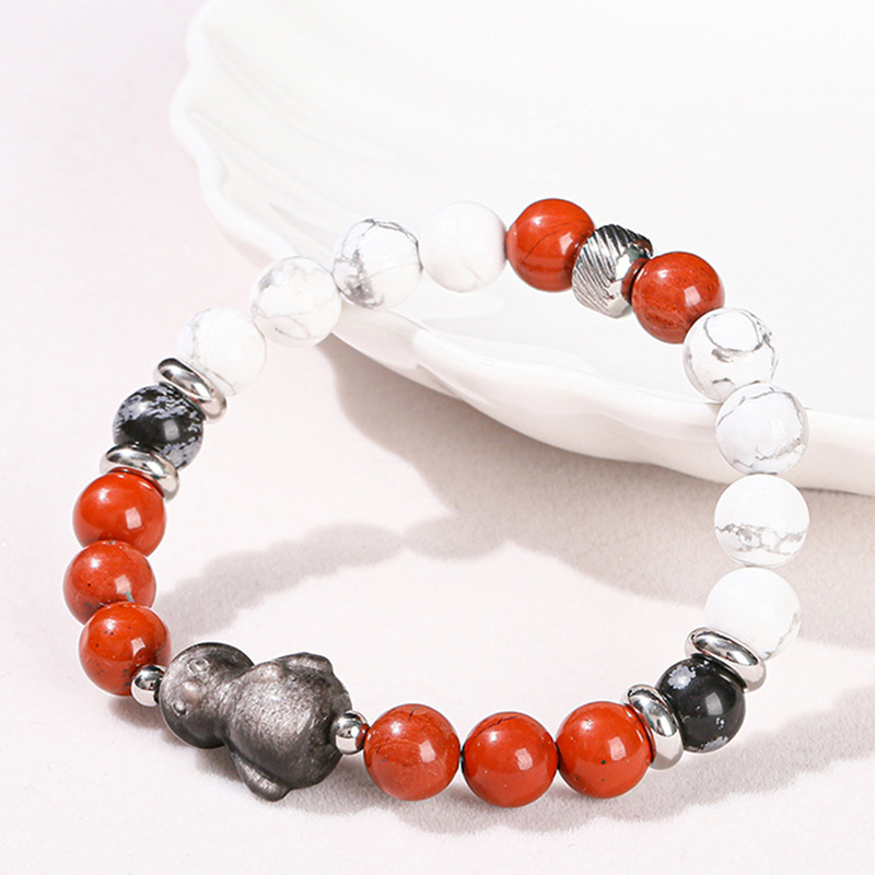 D White Turquoise, Red Stone and Silver Obsidian