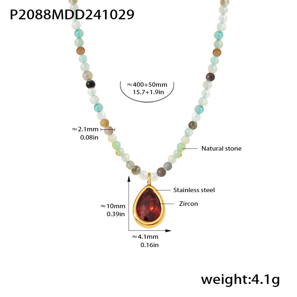 Natural stone red zircon pendant necklace