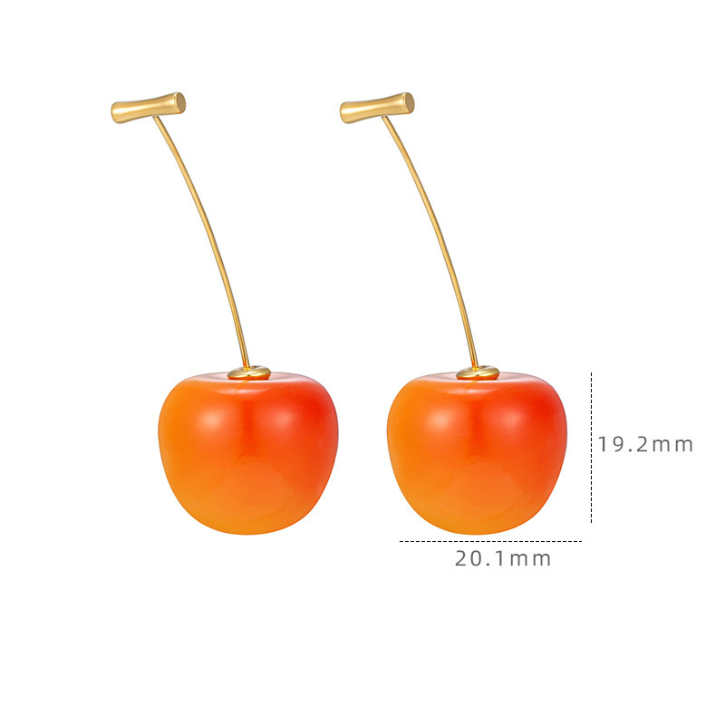 Gold large orange cherry earrings