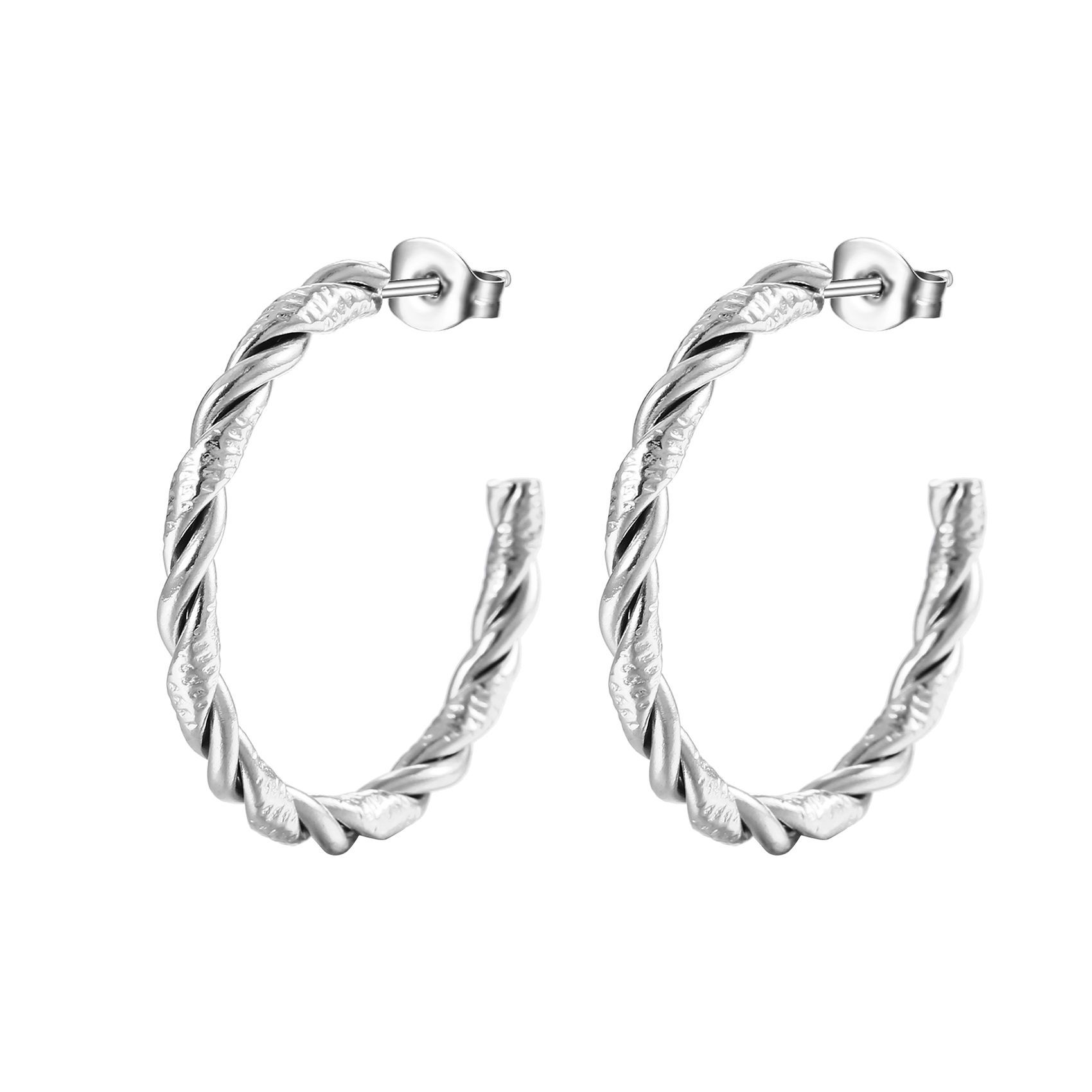 Torsion wire C- shaped earrings 2 steel color MS-104