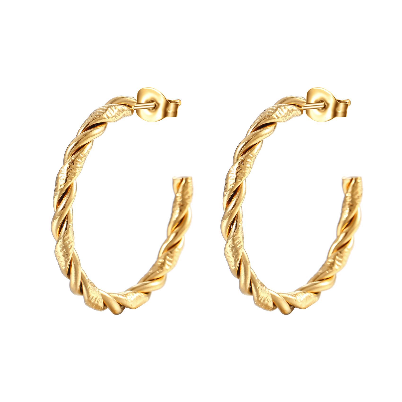 Torsion Line C Shape Earrings 2 Gold MS-104