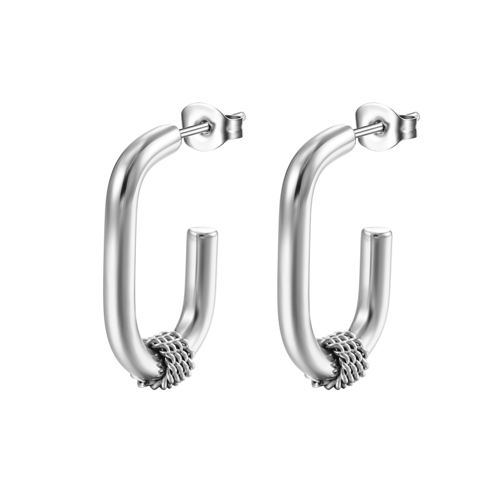 Oval welding pin earrings steel color MS-039