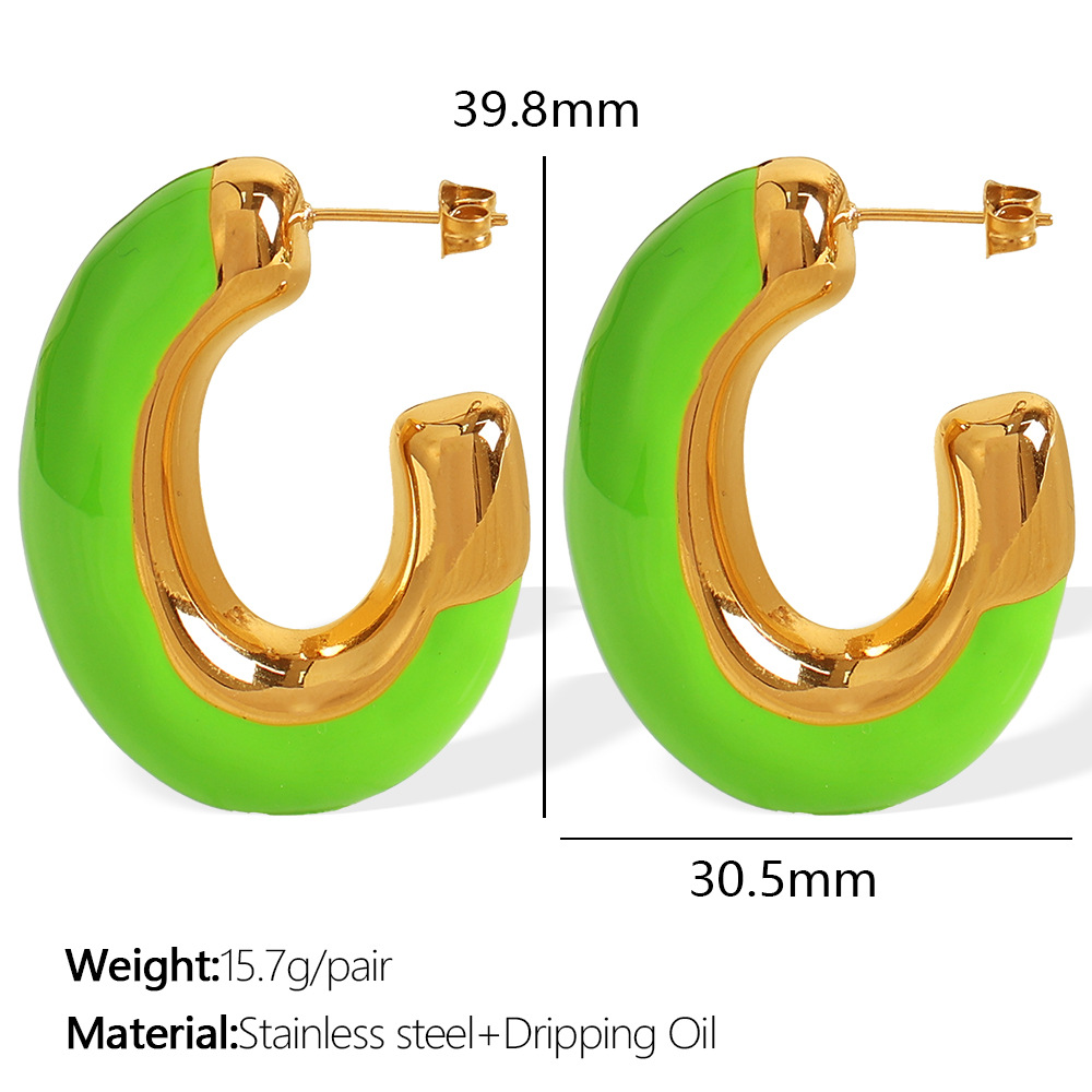 Eh720 green oil drop gold earrings