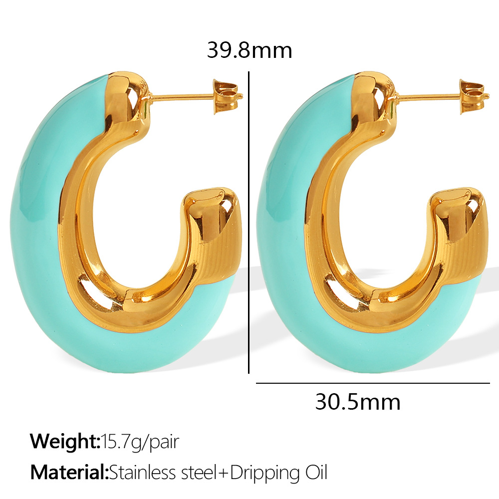 Eh720 light blue oil drop gold earrings