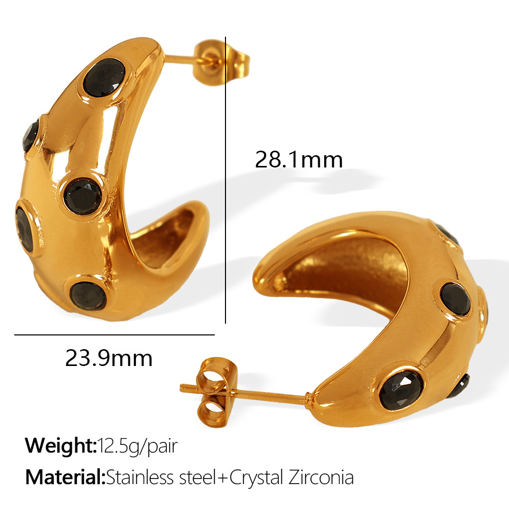 Eh770 black stone gold earrings