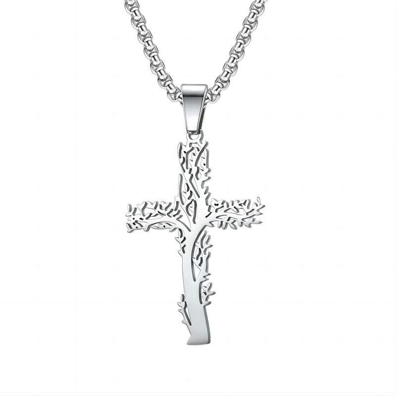 Life tree cross steel color (chain)