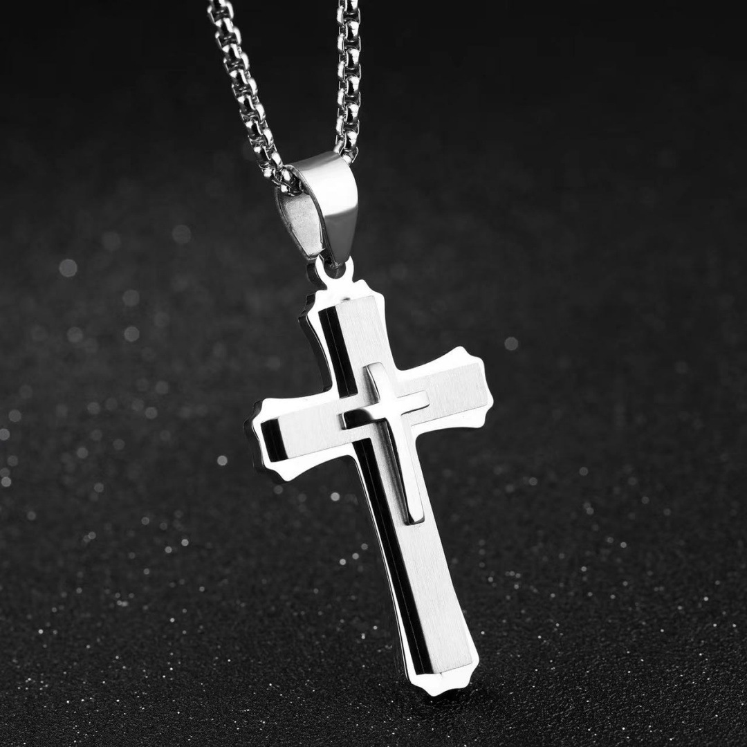 All steel color cross necklace