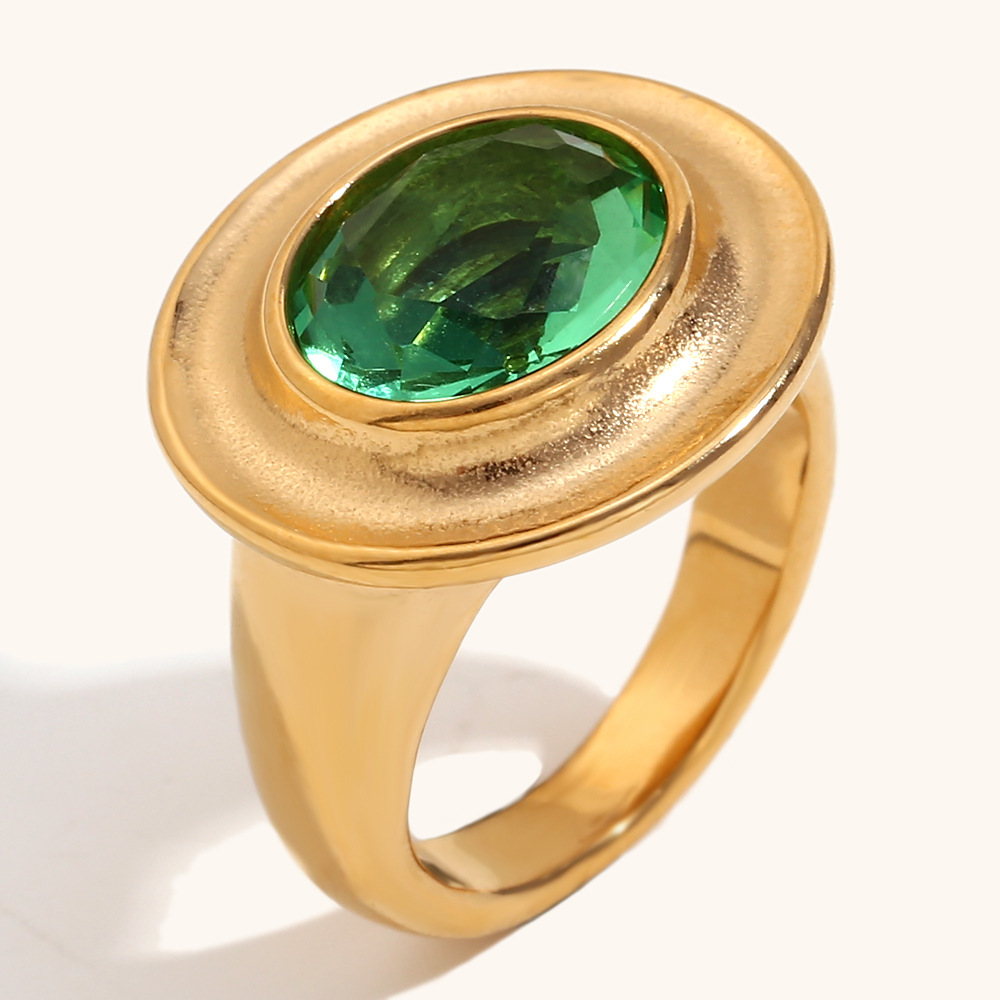 Deep grooved oval ring zircon ring-golden green