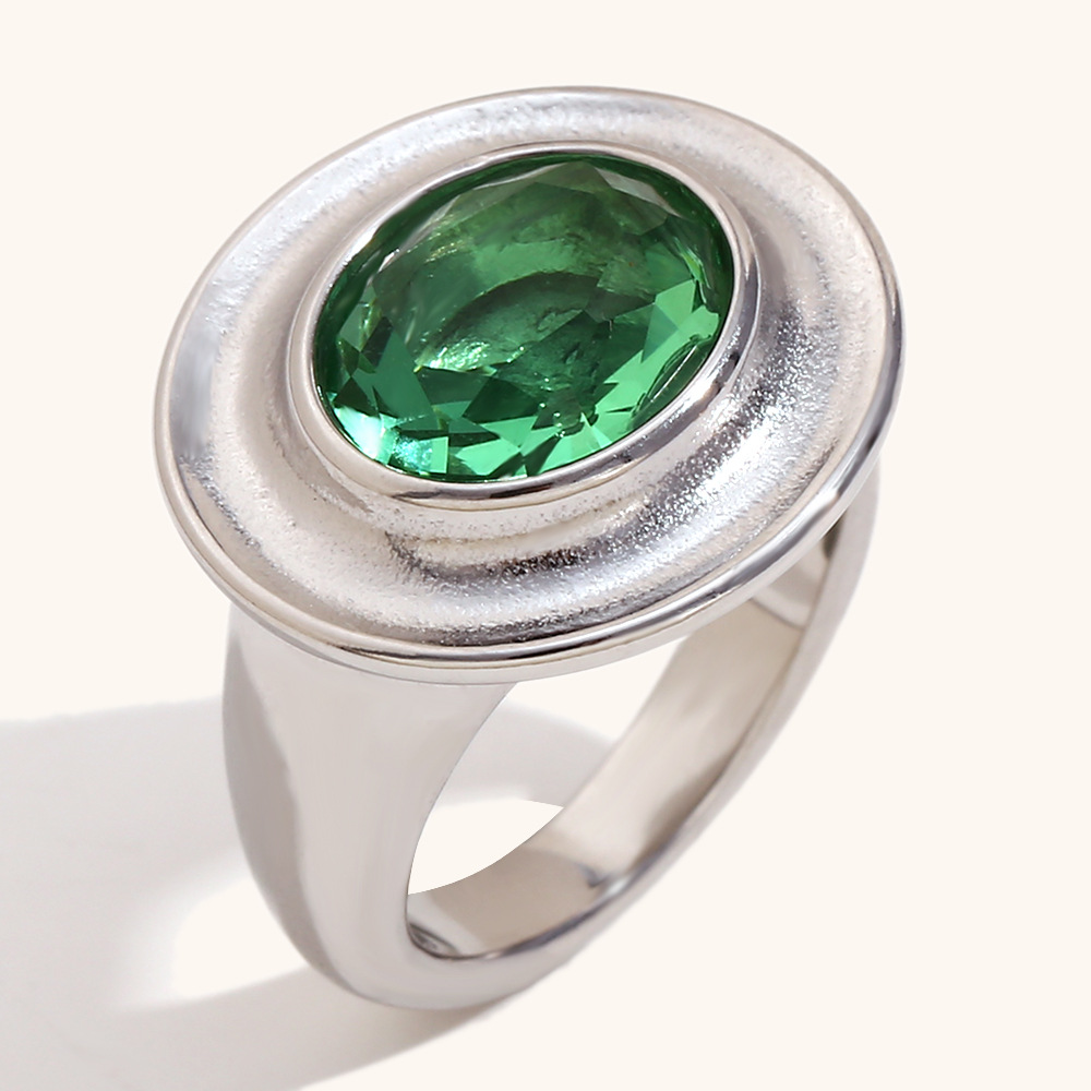 Deep slotted oval ring zircon ring-silver green