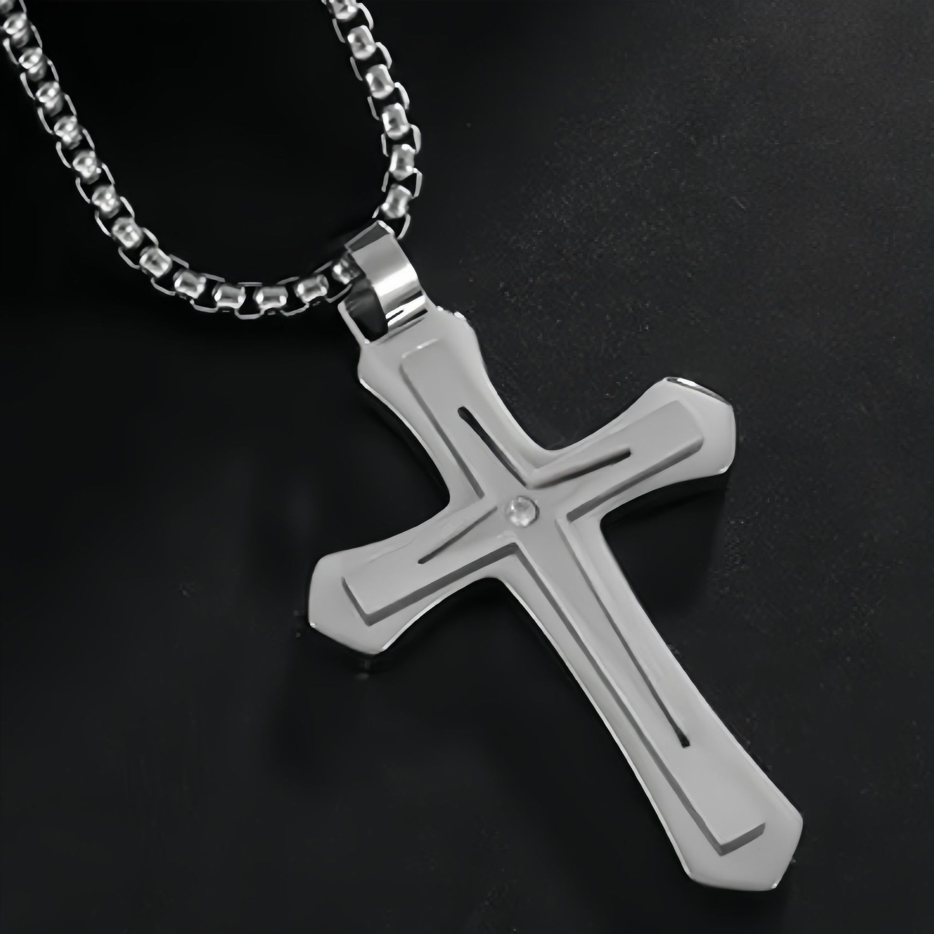 Single diamond cross steel color (chain)